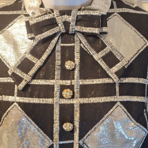 Eloise Curtis for David Styne 60s silver black metallic A line dress size S - Picture 5 of 9